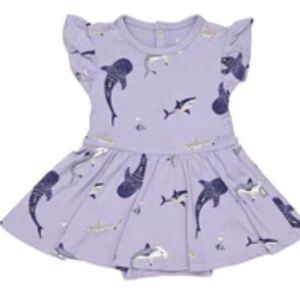 Kyte Baby NWT size 3-6 months twirl bodysuit dress in taro shark